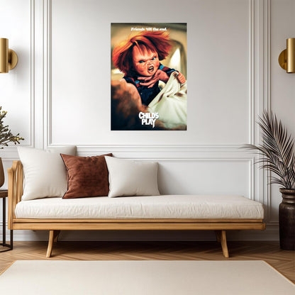 Child's Play 1988 Movie Poster | Chucky Grinning in Bed | Friends Till the End - Movies & TV Poster