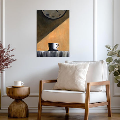 Coffee Cup and Wall Clock Poster | Still Life Painting Print - Graphic & Art Poster