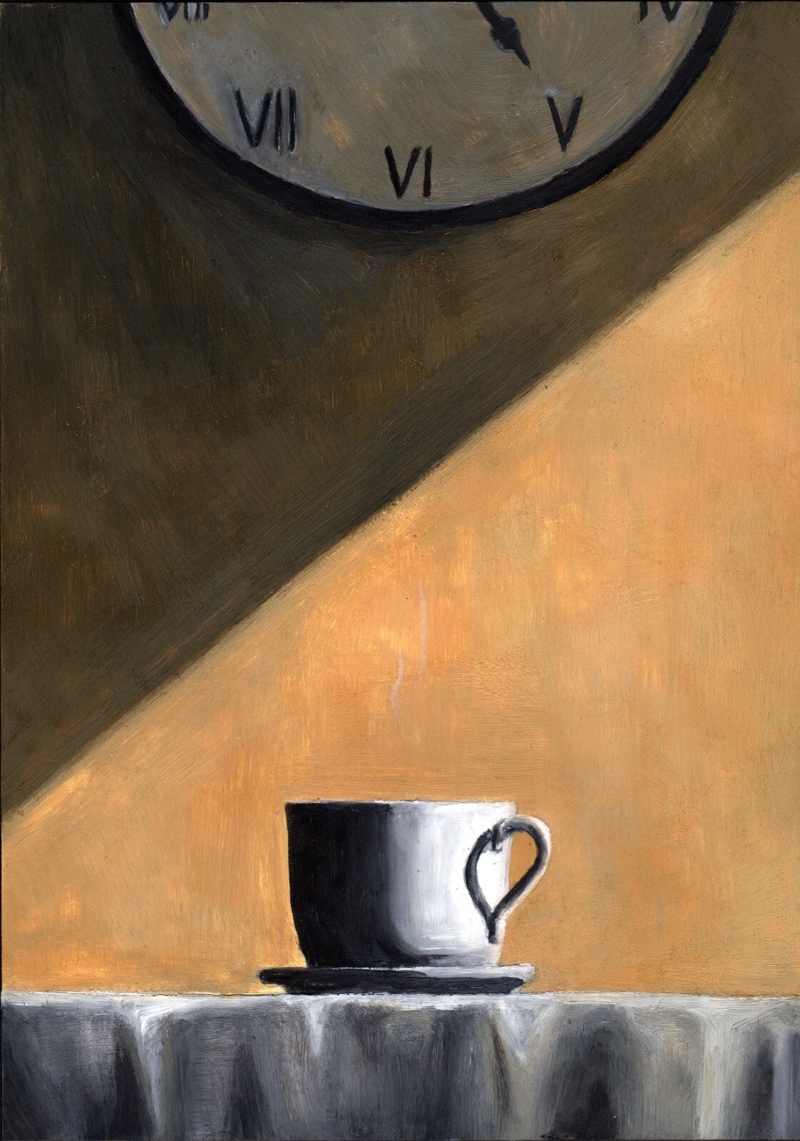 Coffee Cup and Wall Clock Poster | Still Life Painting Print - Graphic & Art Poster