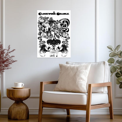 A Clockwork Orange Poster | Black and White Movie Collage Drawing - Movies & TV Poster