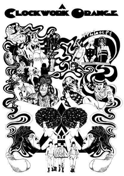 A Clockwork Orange Poster | Black and White Movie Collage Drawing - Movies & TV Poster