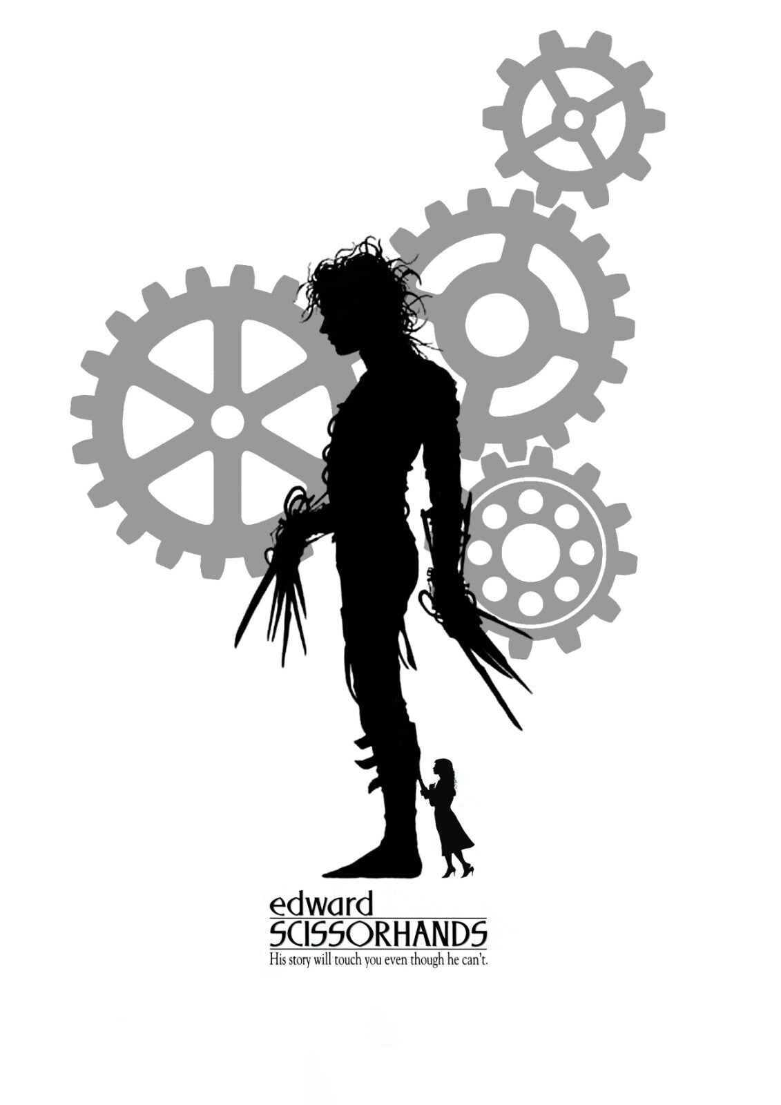 Edward Scissorhands Movie Poster | Silhouette with Gears - Movies & TV Poster