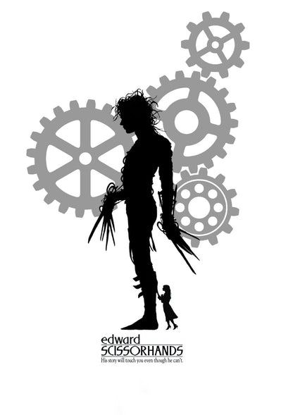 Edward Scissorhands Movie Poster | Silhouette with Gears - Movies & TV Poster
