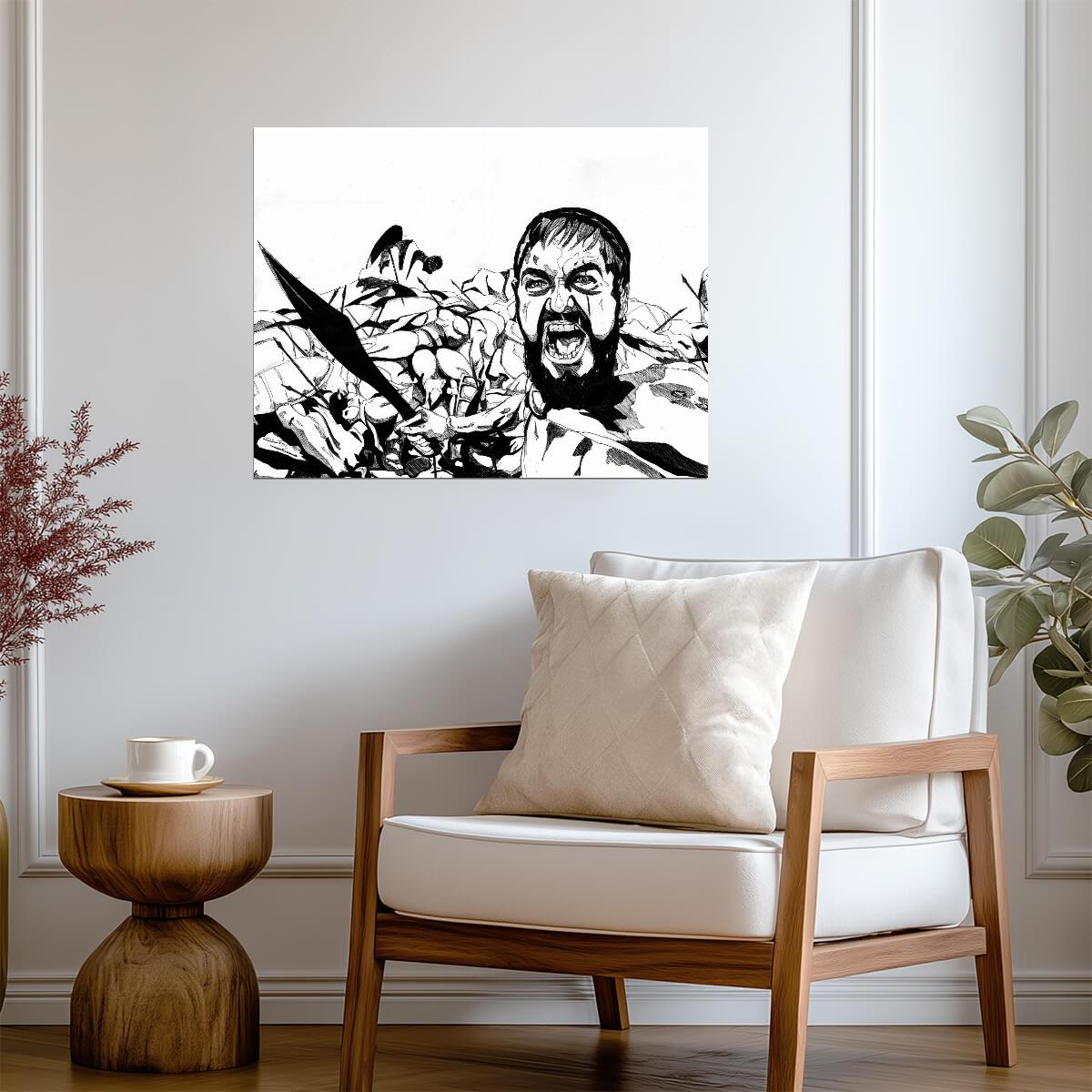 300 Leonidas Poster | Black and White Battle Illustration - Movies & TV Poster