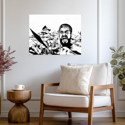 300 Leonidas Poster | Black and White Battle Illustration - Movies & TV Poster