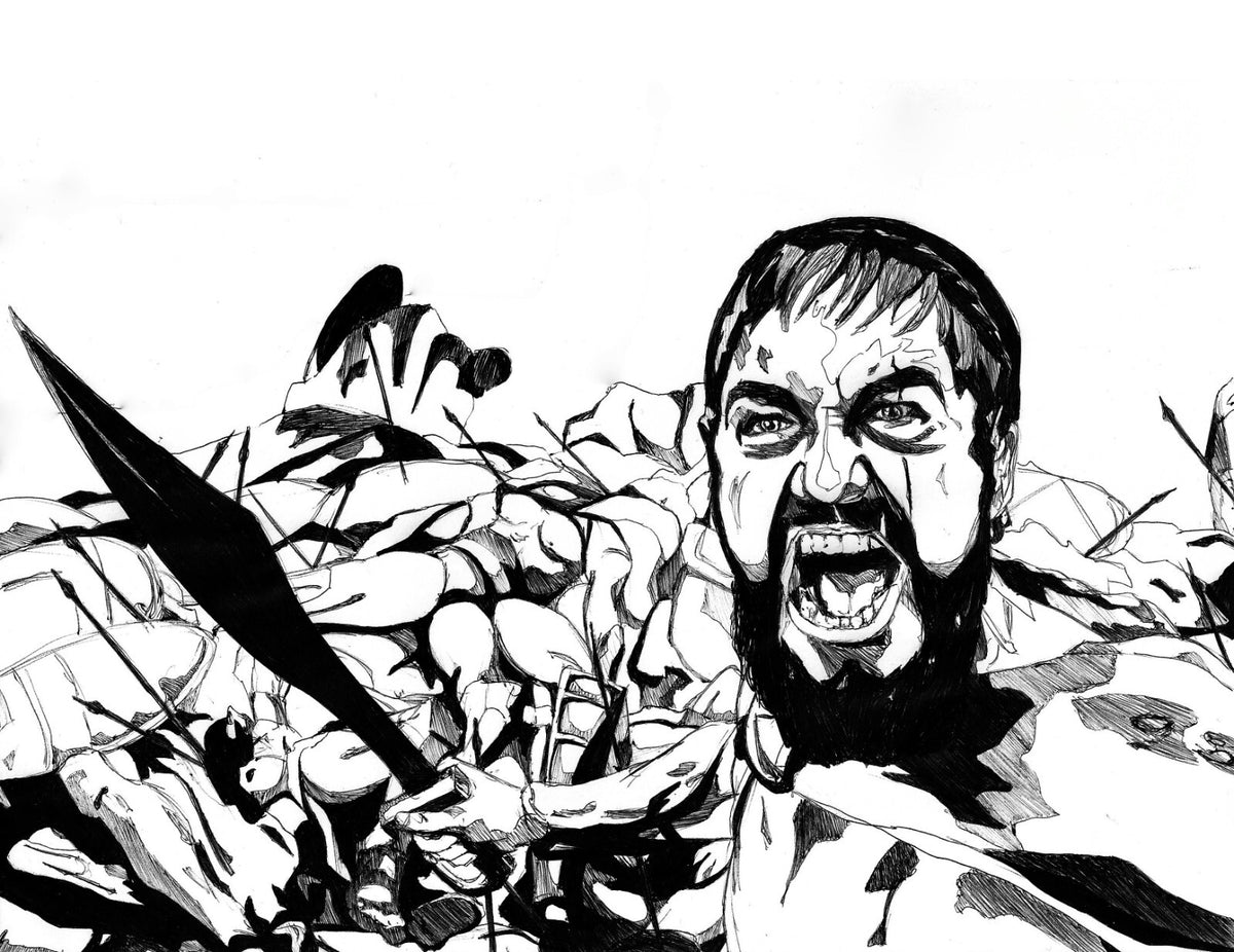 300 Leonidas Poster | Black and White Battle Illustration - Movies & TV Poster