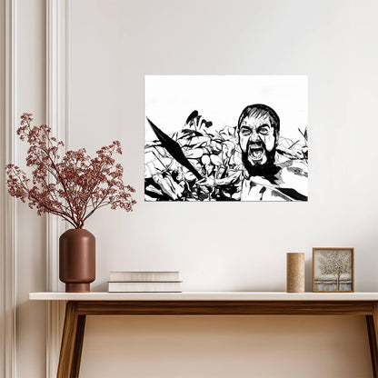 300 Leonidas Poster | Black and White Battle Illustration - Movies & TV Poster