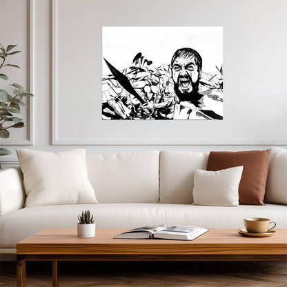 300 Leonidas Poster | Black and White Battle Illustration - Movies & TV Poster