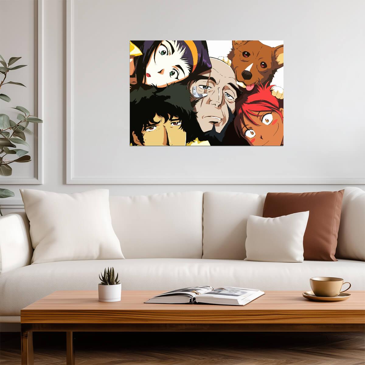 Cowboy Bebop Poster | Spike, Faye, Jet, Edward and Ein | Group Selfie Illustration - Anime Poster