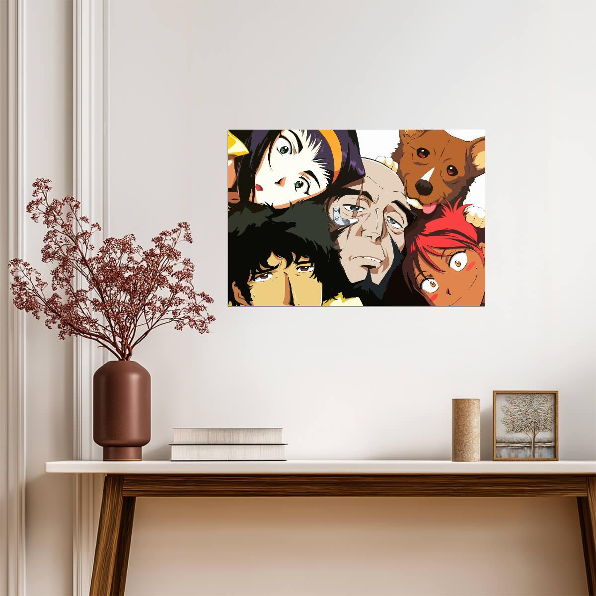 Cowboy Bebop Poster | Spike, Faye, Jet, Edward and Ein | Group Selfie Illustration - Anime Poster