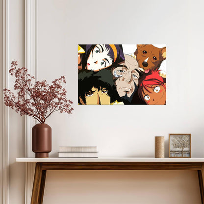 Cowboy Bebop Poster | Spike, Faye, Jet, Edward and Ein | Group Selfie Illustration - Anime Poster