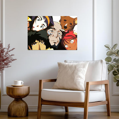 Cowboy Bebop Poster | Spike, Faye, Jet, Edward and Ein | Group Selfie Illustration - Anime Poster