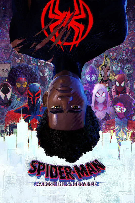 Spider-Man Across the Spider-Verse Movie Poster | Miles Upside Down above the Spider Society - Movies & TV Poster