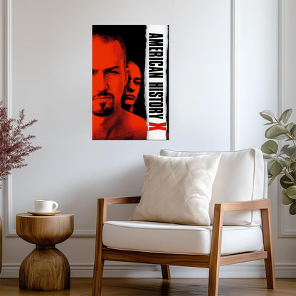 American History X Movie Poster | Edward Norton and Edward Furlong | Red Portrait Collage - Movies & TV Poster