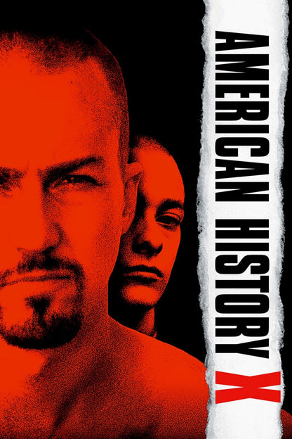 American History X Movie Poster | Edward Norton and Edward Furlong | Red Portrait Collage - Movies & TV Poster