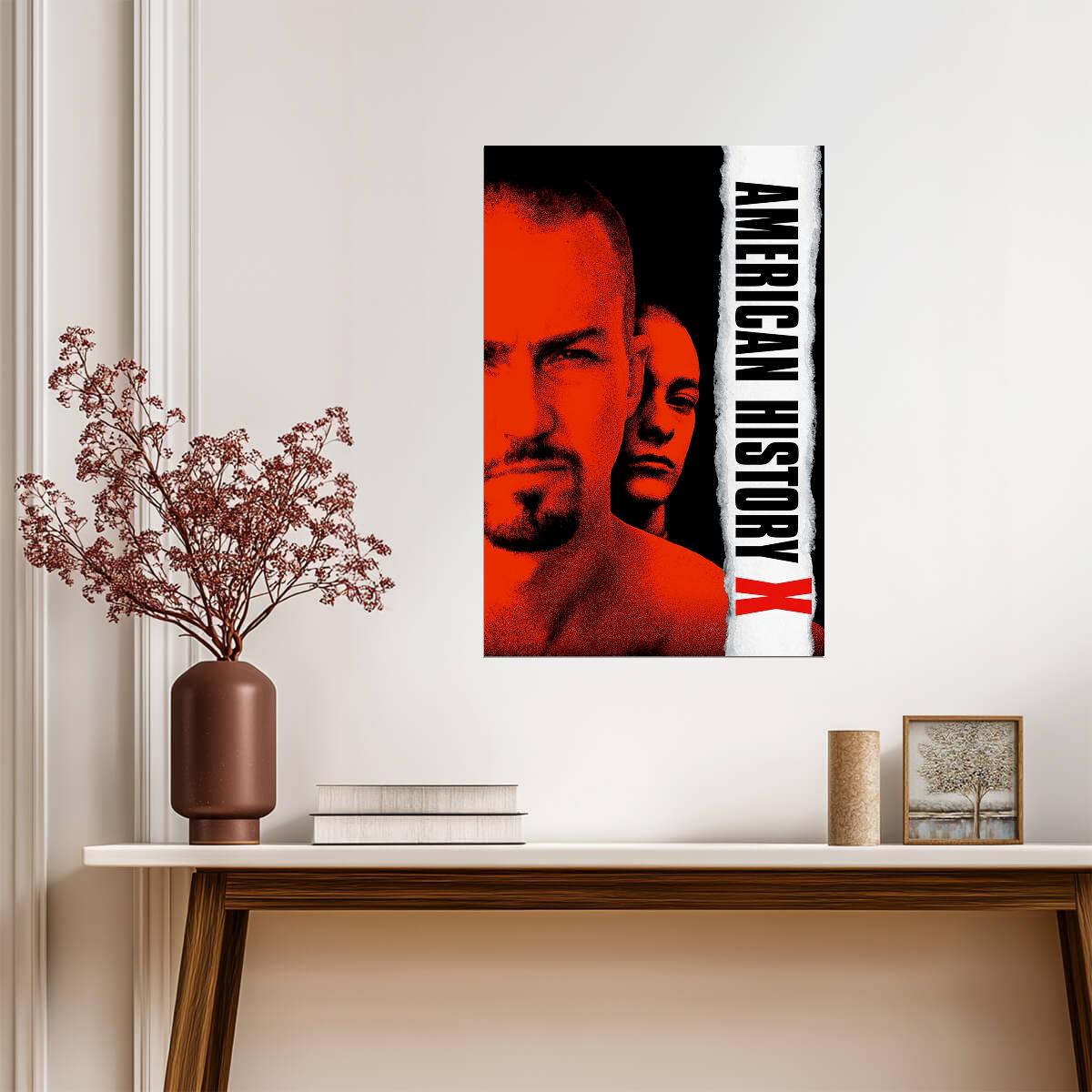 American History X Movie Poster | Edward Norton and Edward Furlong | Red Portrait Collage - Movies & TV Poster