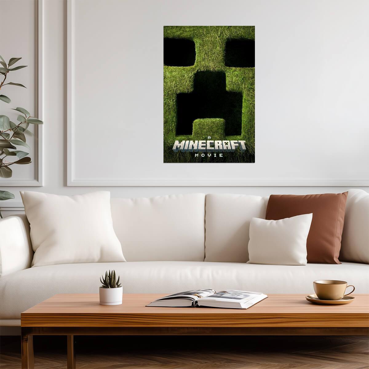 A Minecraft Movie Creeper Poster | Green Face Close-Up Print - Movies & TV Poster