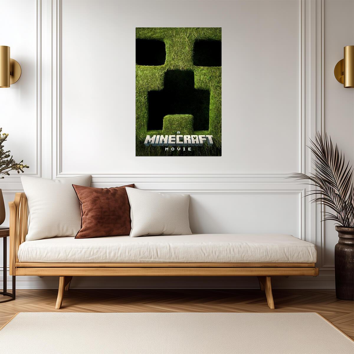 A Minecraft Movie Creeper Poster | Green Face Close-Up Print - Movies & TV Poster