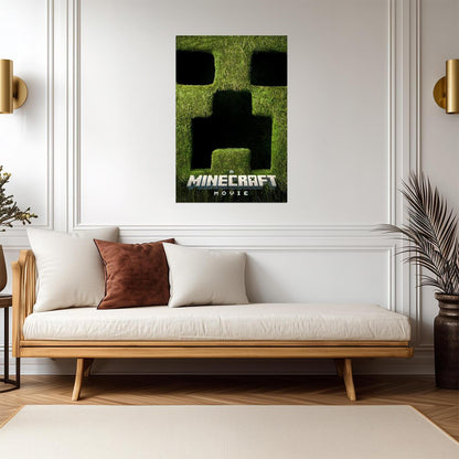 A Minecraft Movie Creeper Poster | Green Face Close-Up Print - Movies & TV Poster