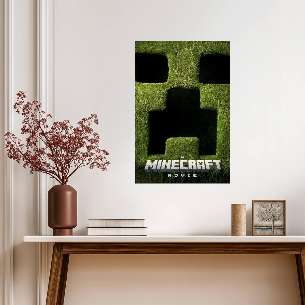 A Minecraft Movie Creeper Poster | Green Face Close-Up Print - Movies & TV Poster