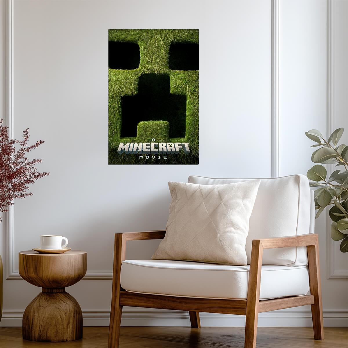 A Minecraft Movie Creeper Poster | Green Face Close-Up Print - Movies & TV Poster