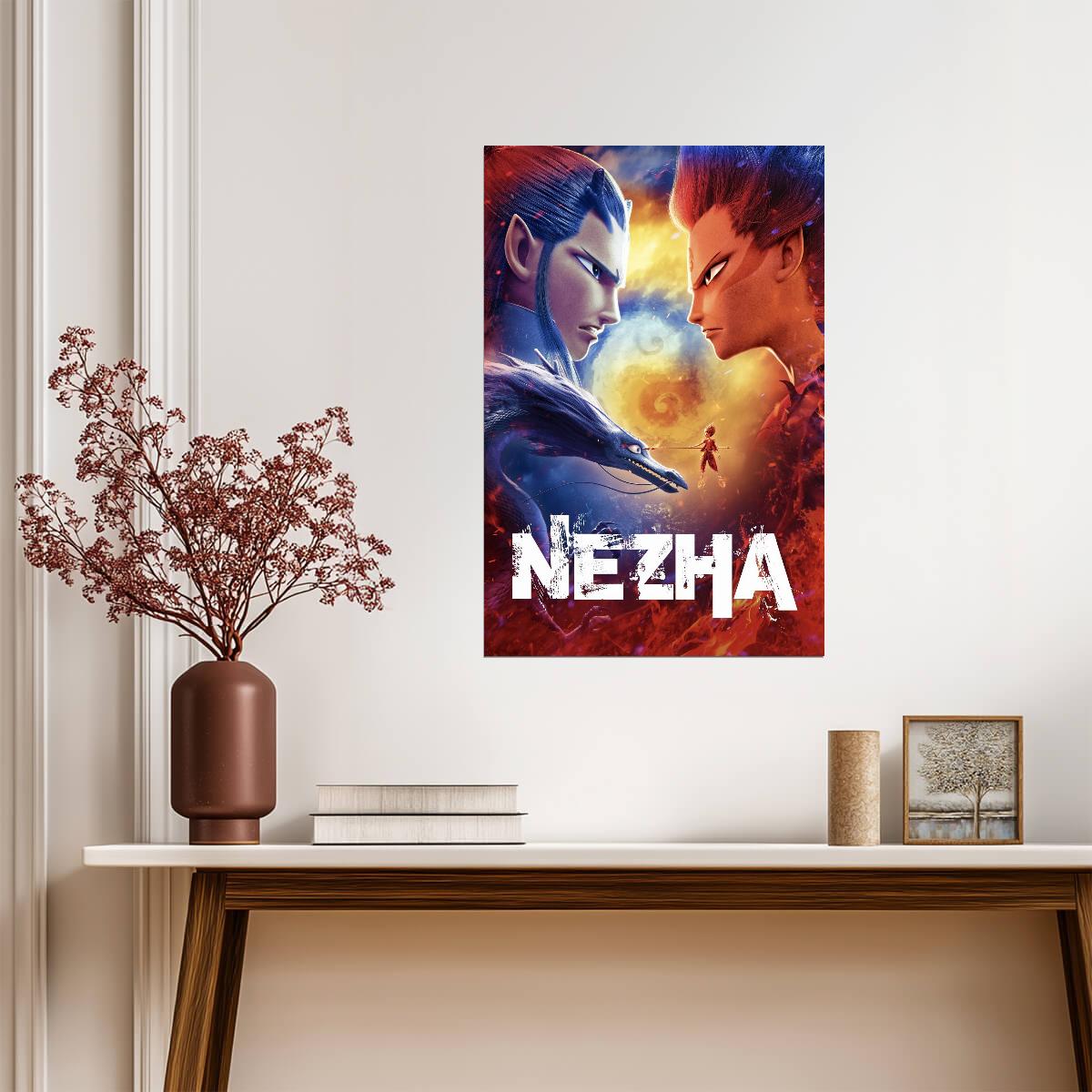 Ne Zha 2019 Animated Movie Poster | Ne Zha and Ao Bing Face to Face - Anime Poster