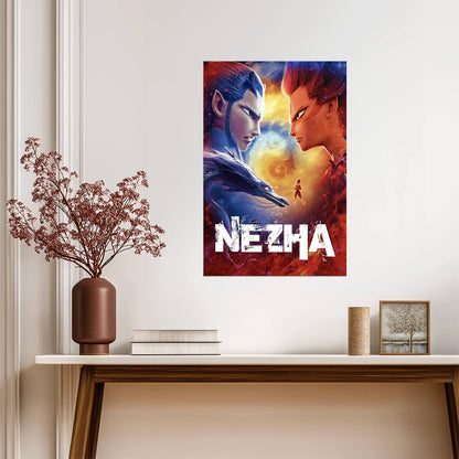 Ne Zha 2019 Animated Movie Poster | Ne Zha and Ao Bing Face to Face - Anime Poster