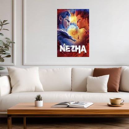 Ne Zha 2019 Animated Movie Poster | Ne Zha and Ao Bing Face to Face - Anime Poster
