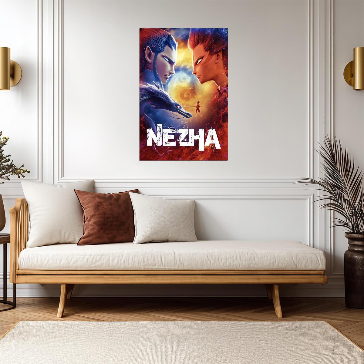 Ne Zha 2019 Animated Movie Poster | Ne Zha and Ao Bing Face to Face - Anime Poster