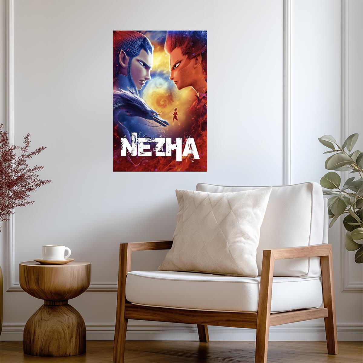Ne Zha 2019 Animated Movie Poster | Ne Zha and Ao Bing Face to Face - Anime Poster