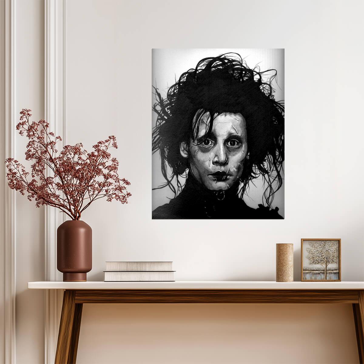 Edward Scissorhands Movie Poster | Johnny Depp Charcoal Style Portrait - Movies & TV Poster
