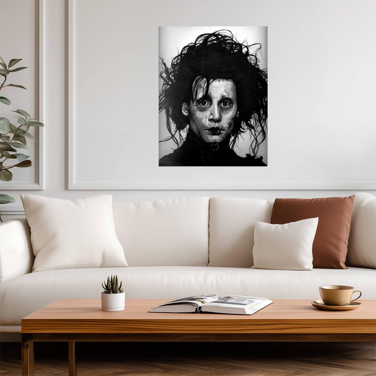Edward Scissorhands Movie Poster | Johnny Depp Charcoal Style Portrait - Movies & TV Poster