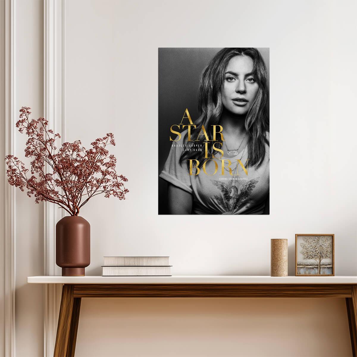 A Star Is Born Poster | Lady Gaga Portrait | Black and White Movie Print - Movies & TV Poster