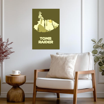 Tomb Raider Poster | Lara Croft and Forest Silhouettes in Olive Green - Video Games Poster