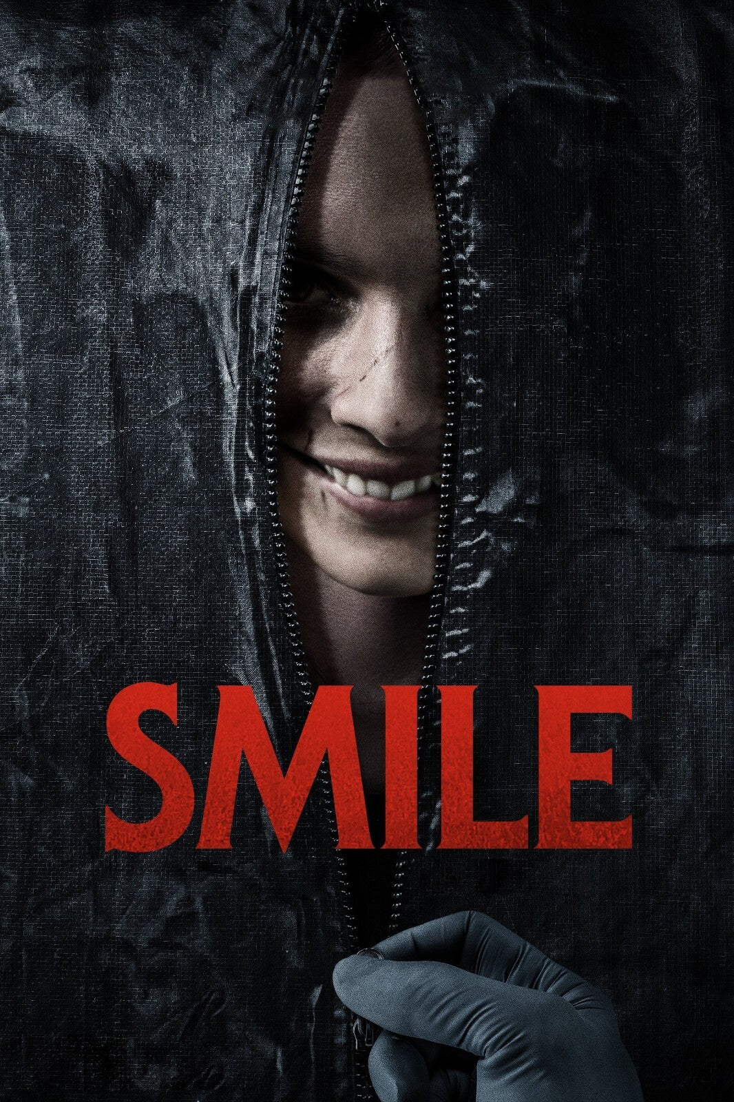 Smile 2022 Movie Poster | Grinning Woman Behind a Zipped Hood - Movies & TV Poster