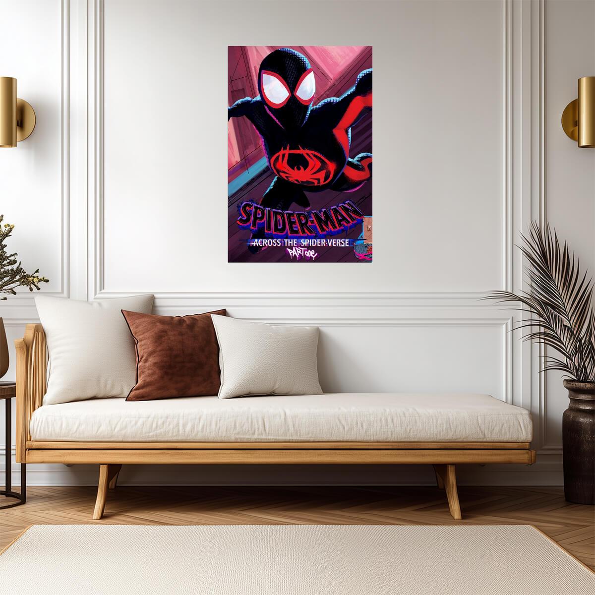 Spider-Man Across the Spider-Verse Movie Poster | Miles Swinging between Buildings - Movies & TV Poster