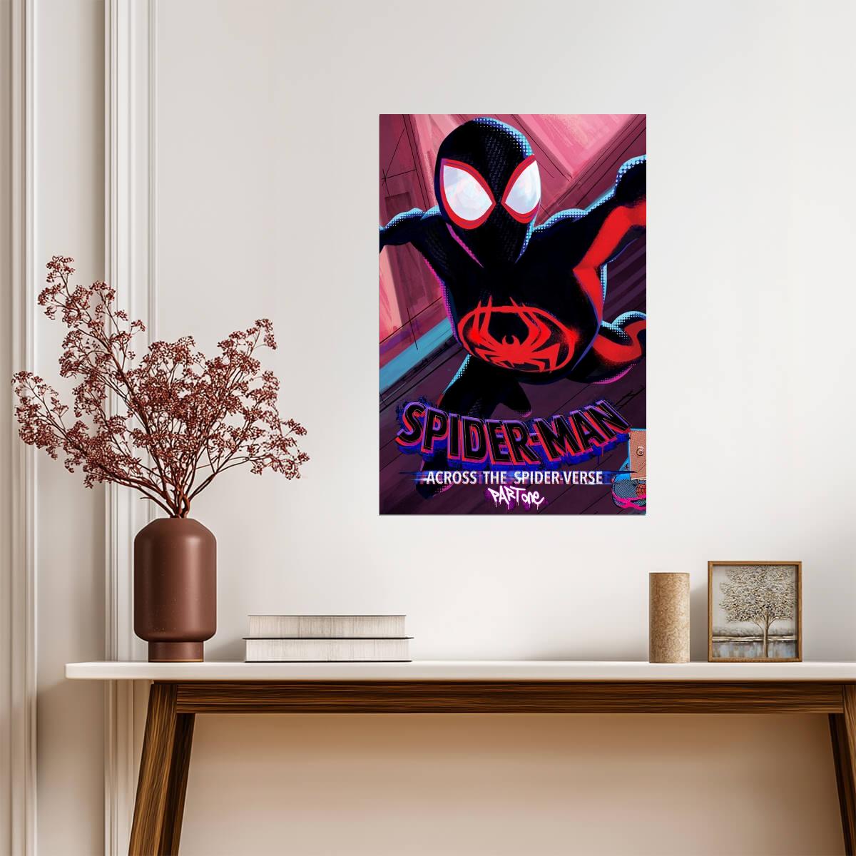 Spider-Man Across the Spider-Verse Movie Poster | Miles Swinging between Buildings - Movies & TV Poster