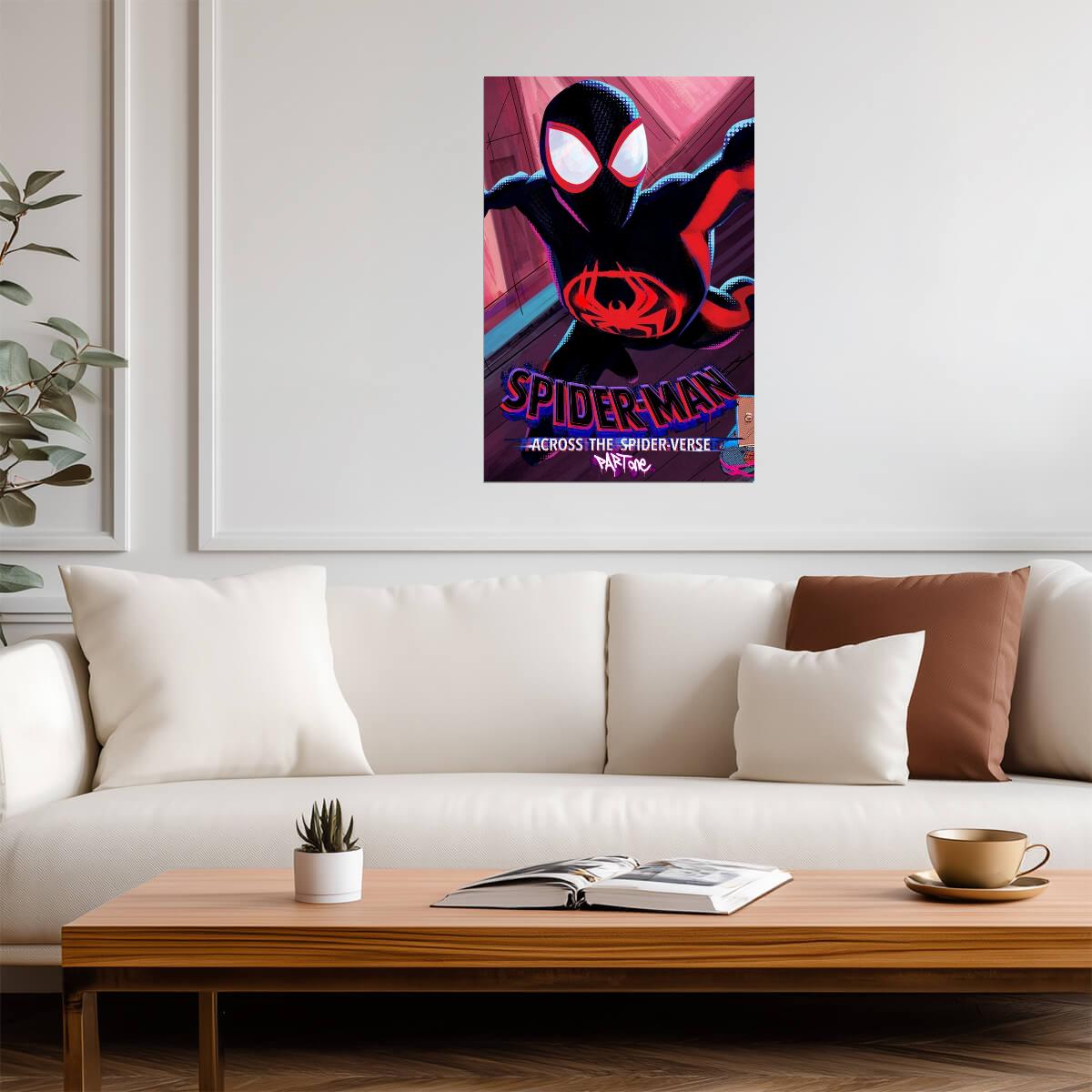 Spider-Man Across the Spider-Verse Movie Poster | Miles Swinging between Buildings - Movies & TV Poster