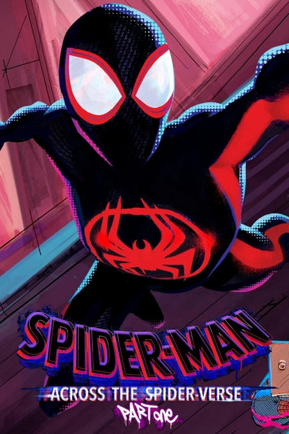 Spider-Man Across the Spider-Verse Movie Poster | Miles Swinging between Buildings - Movies & TV Poster