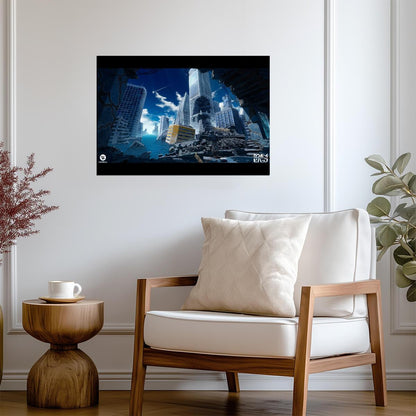Cowboy Bebop Poster | Ruined Futuristic City Beneath a Blue Sky - Anime Poster