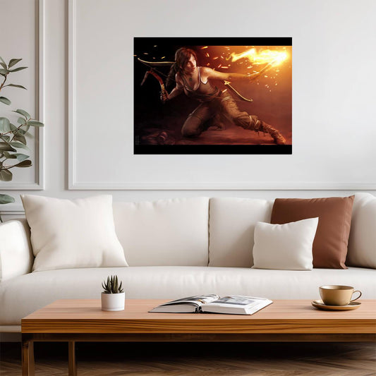 Tomb Raider Poster | Lara Croft Drawing a Flaming Arrow - Video Games Poster
