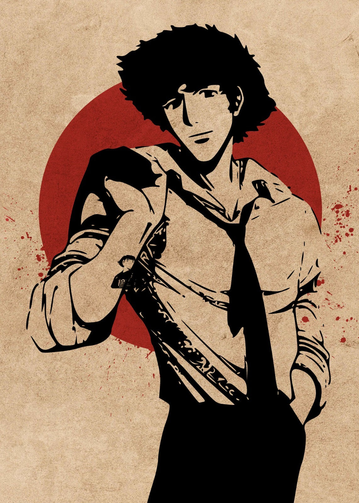 Cowboy Bebop Poster | Spike Spiegel with a Gun Against a Red Circle - Anime Poster