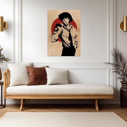 Cowboy Bebop Poster | Spike Spiegel with a Gun Against a Red Circle - Anime Poster