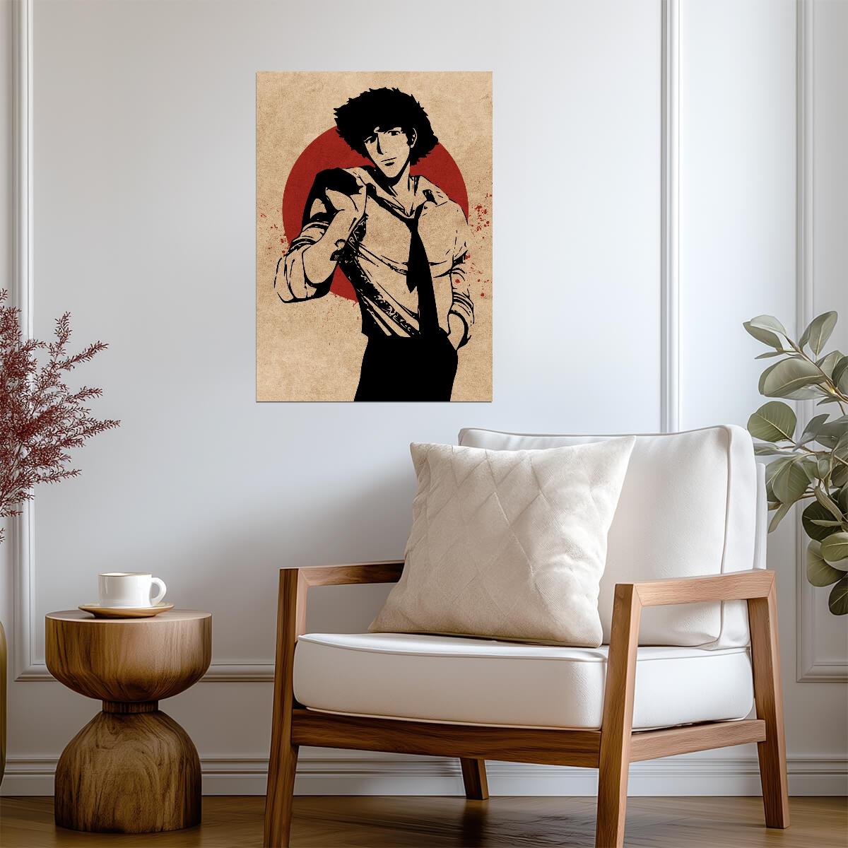 Cowboy Bebop Poster | Spike Spiegel with a Gun Against a Red Circle - Anime Poster