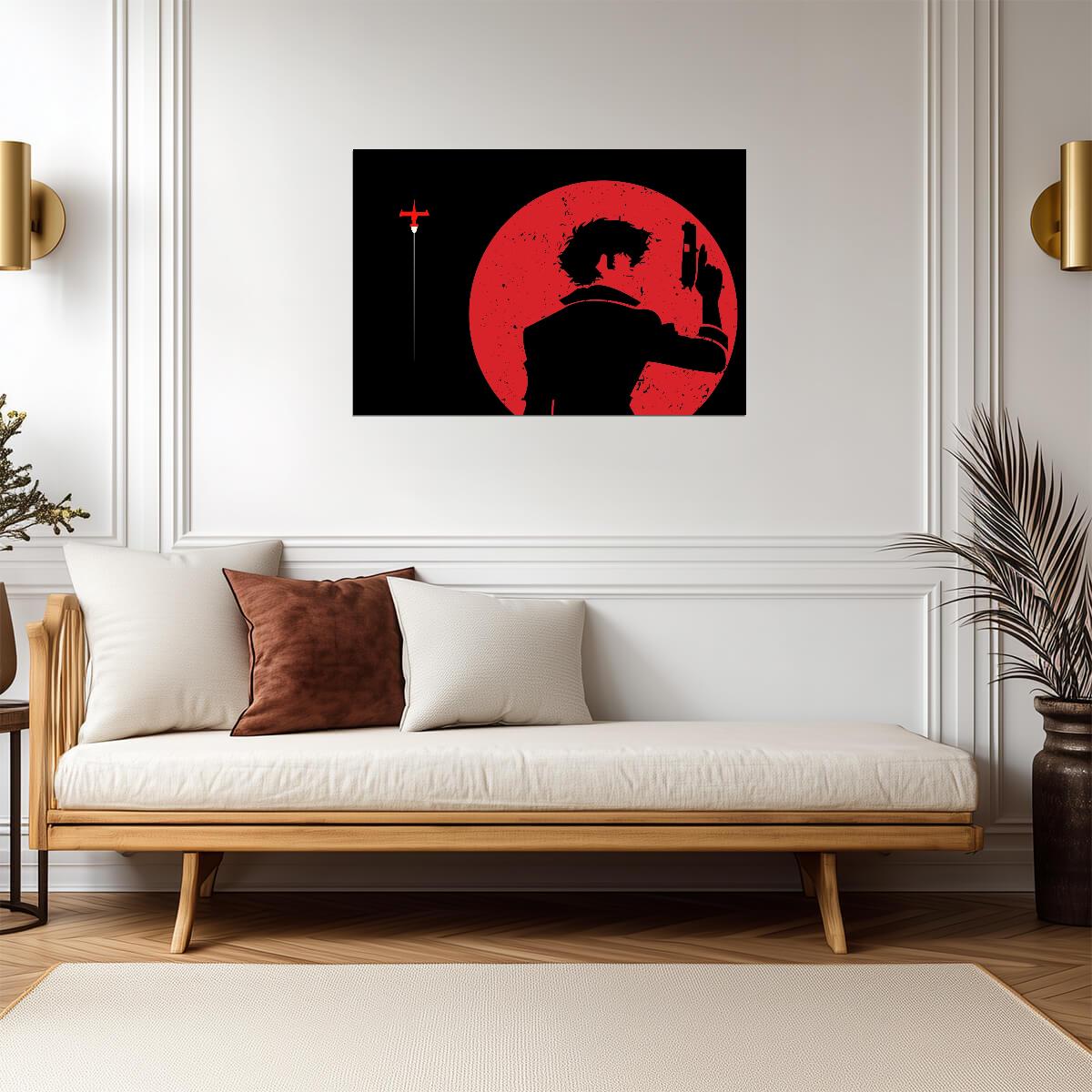 Cowboy Bebop Poster | Spike's Silhouette with a Pistol Against a Red Moon - Anime Poster