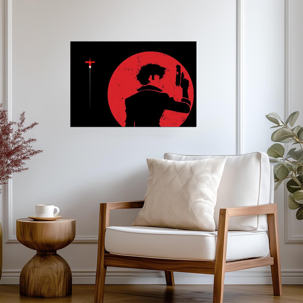 Cowboy Bebop Poster | Spike's Silhouette with a Pistol Against a Red Moon - Anime Poster