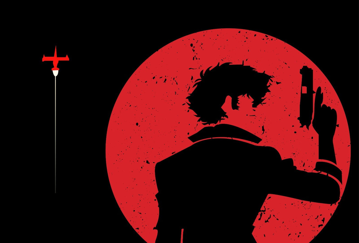 Cowboy Bebop Poster | Spike's Silhouette with a Pistol Against a Red Moon - Anime Poster