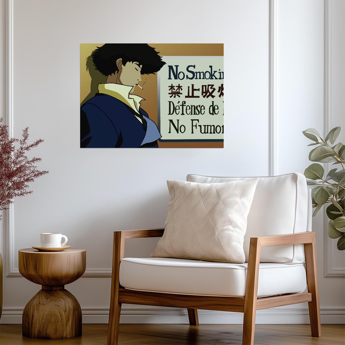 Cowboy Bebop Poster | Spike Spiegel Beneath a No Smoking Sign - Anime Poster