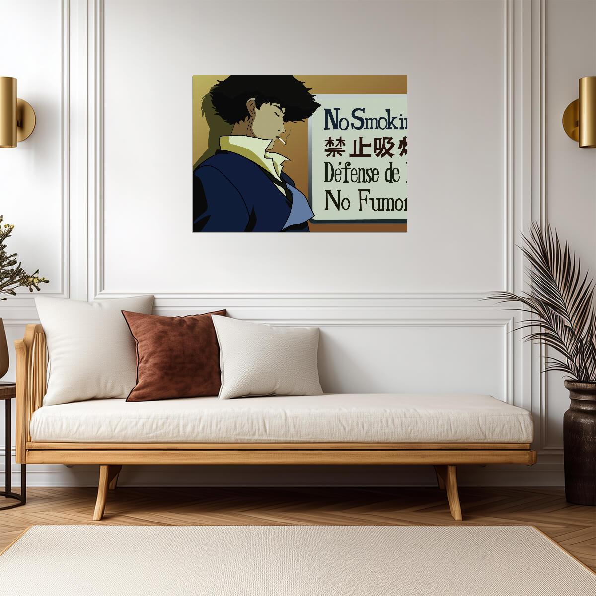 Cowboy Bebop Poster | Spike Spiegel Beneath a No Smoking Sign - Anime Poster