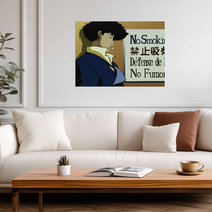 Cowboy Bebop Poster | Spike Spiegel Beneath a No Smoking Sign - Anime Poster